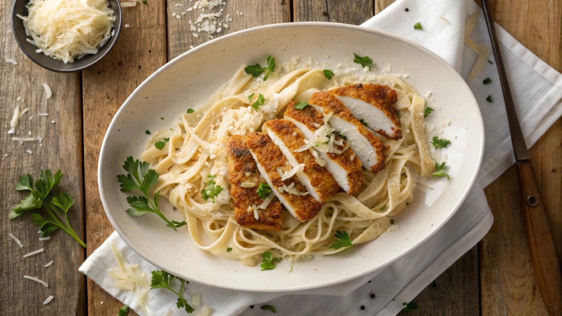 Chicken Parmesan Alfredo with Creamy Fettuccine