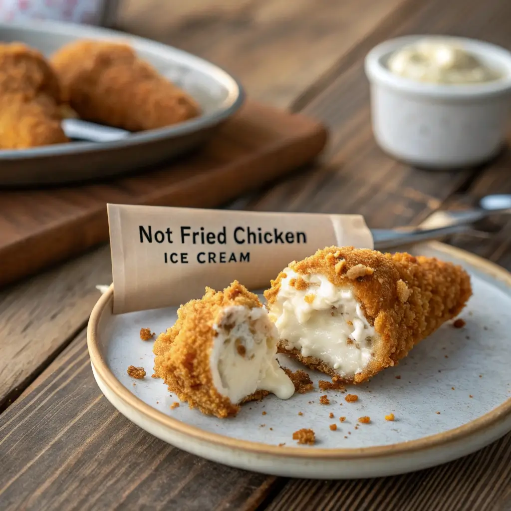 What Does Not Fried Chicken Ice Cream Taste Like? 3 A bitten Not Fried Chicken Ice Cream drumstick showing the creamy vanilla ice cream center and chocolate "bone.