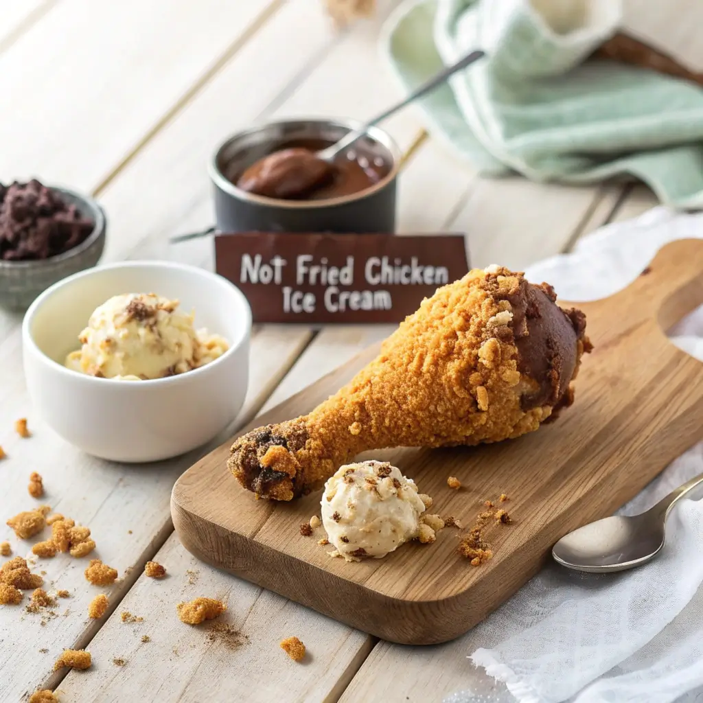What Does Not Fried Chicken Ice Cream Taste Like? 2 Multiple Not Fried Chicken Ice Cream drumsticks arranged on a marble platter, with a few showing their creamy center and edible chocolate bones.