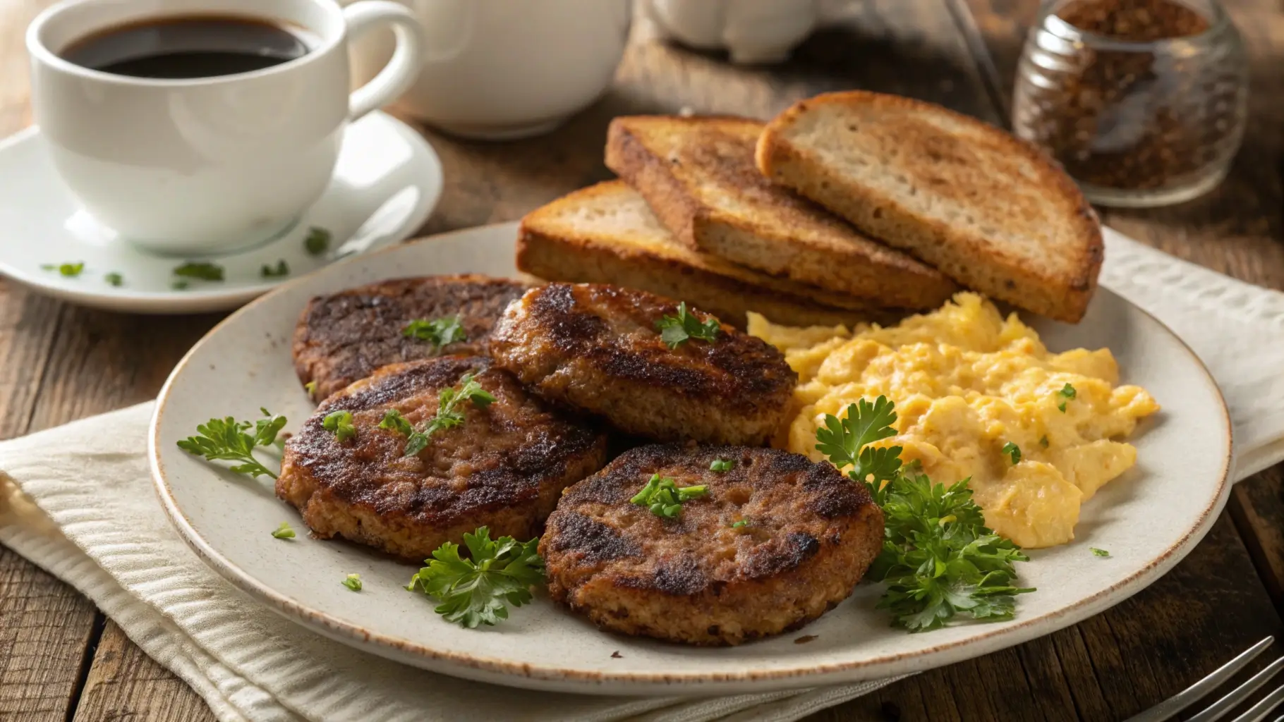 Delicious Breakfast with Pan-Fried Beef Sausage Patties