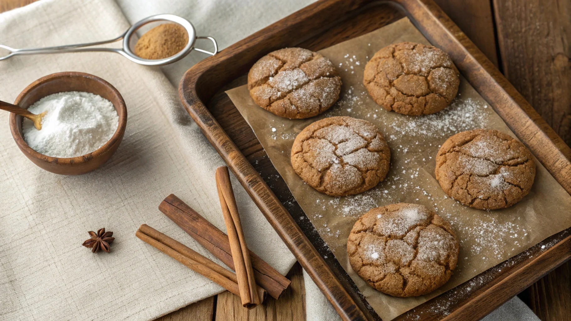 Molasses Crinkle Cookies with Crackled Sugar Tops