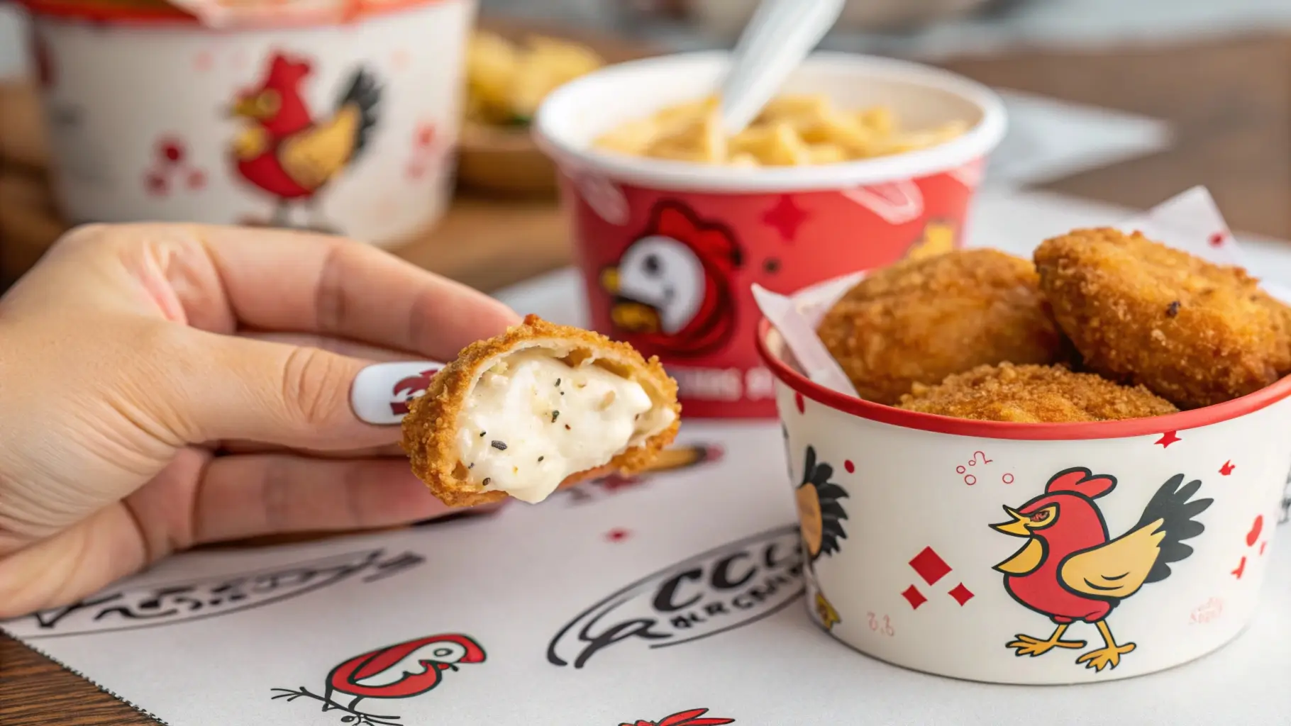 A bucket of Not Fried Chicken Ice Cream bars resembling crispy fried chicken drumsticks with a golden cornflake coating.