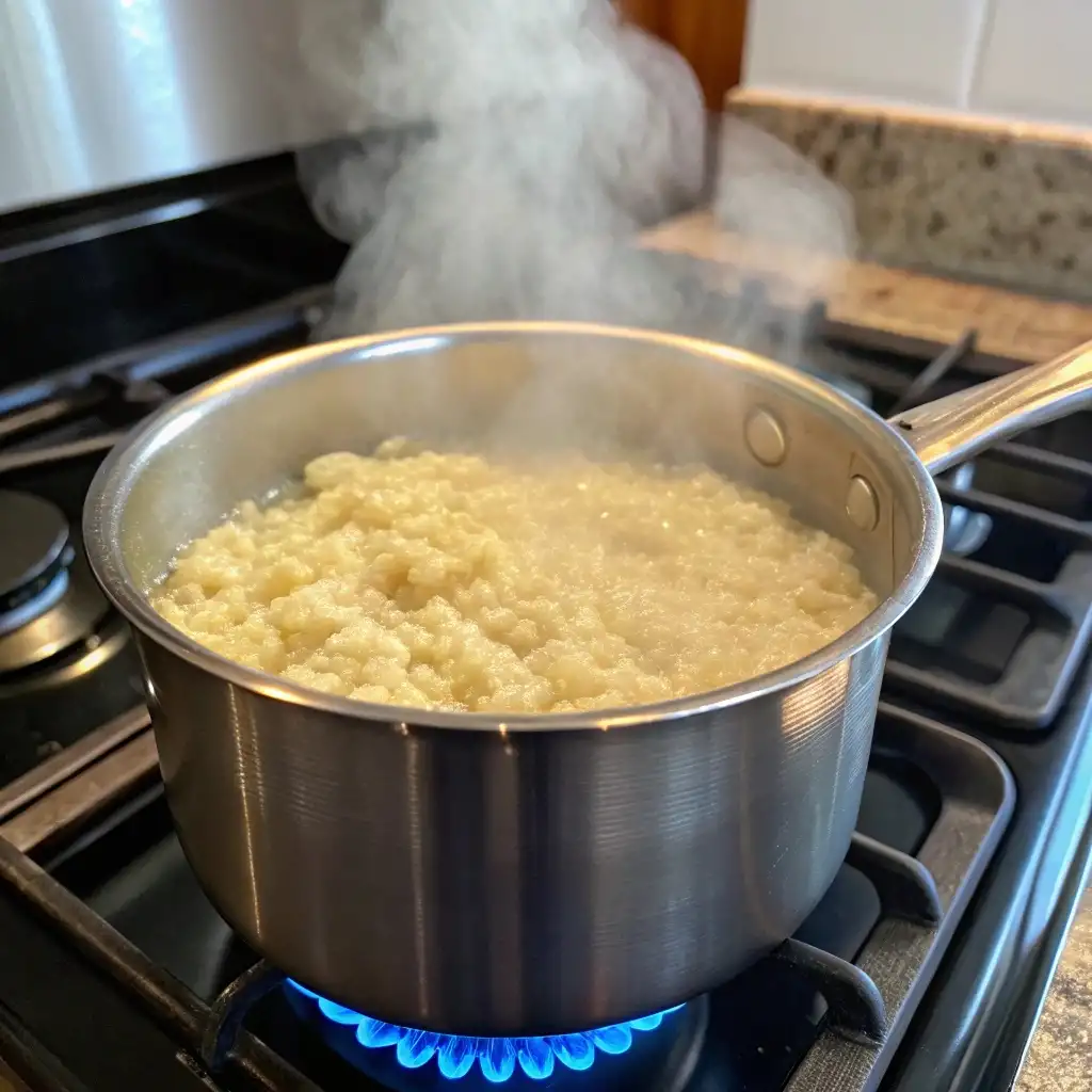 Quinoa Rice: The Perfect Blend of Nutrition and Flavor 7 A pot of quinoa rice simmering on the stovetop, with steam rising for a perfectly fluffy texture.
