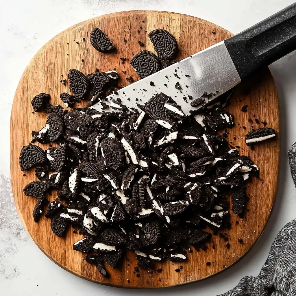 crushing oreos dirt cake 1